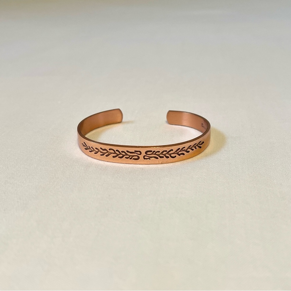 Pure Solid Copper Floral Engraved Cuff Bracelet
